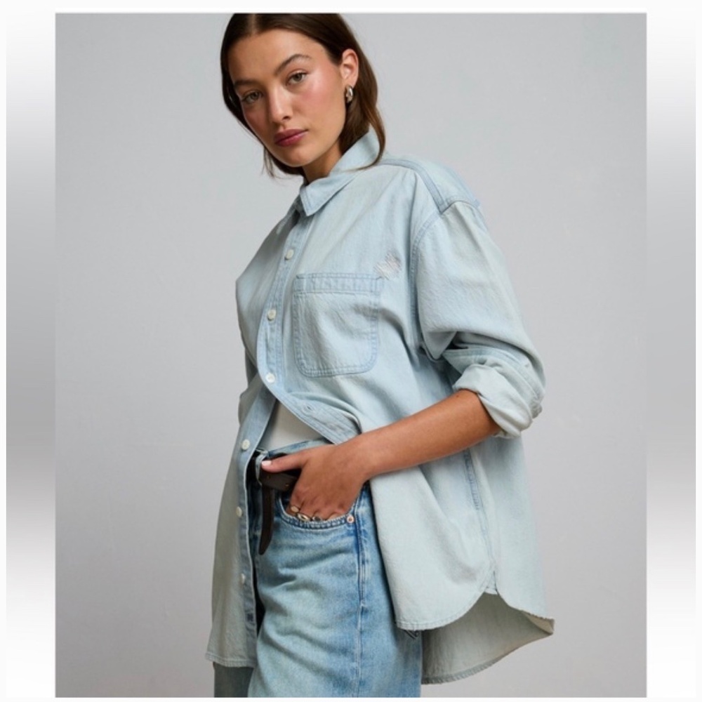 American Eagle AE77 Denim Distressed Shirt